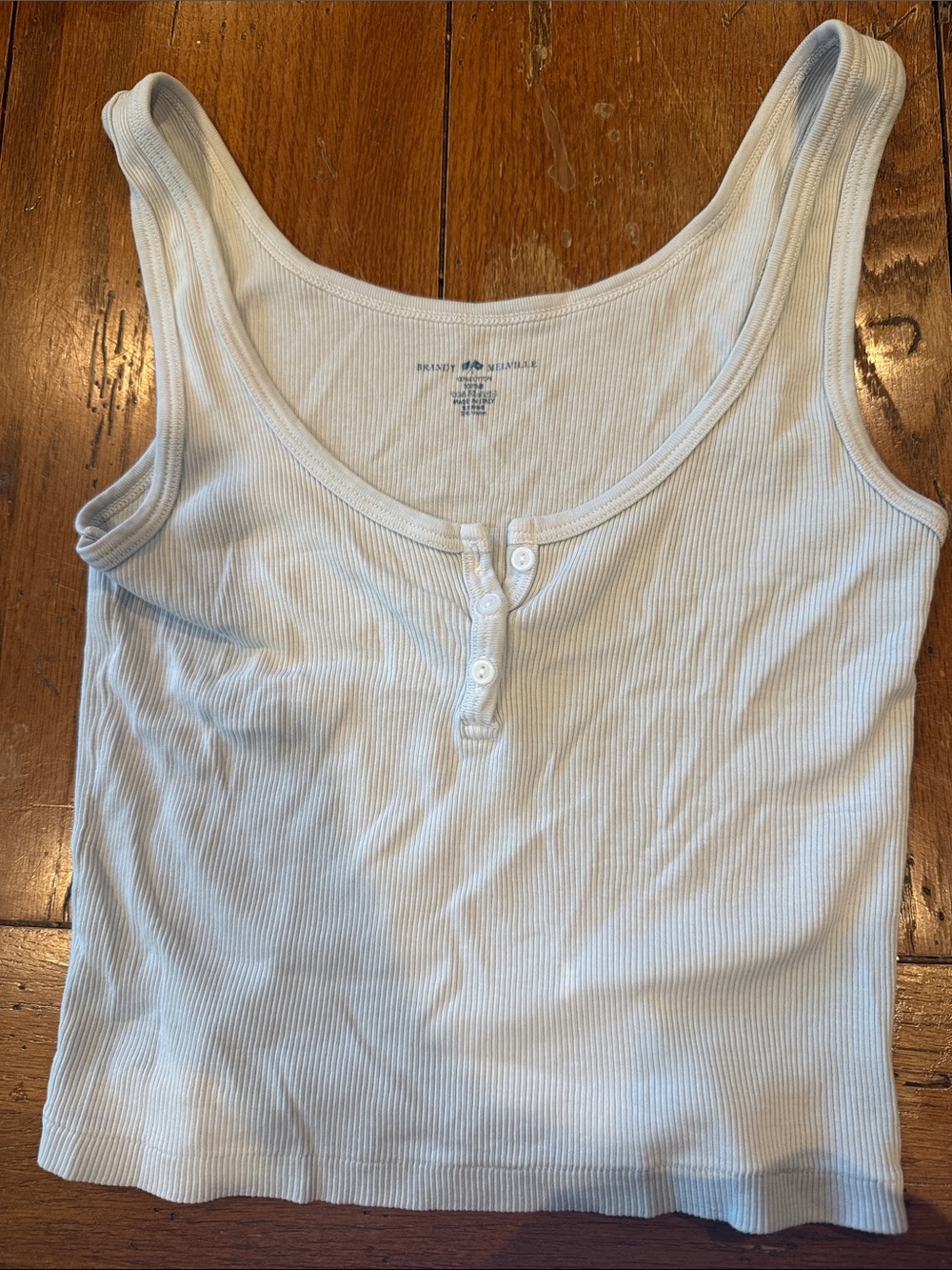 Brandy Melville White Ribbed Henley Crop Tank
